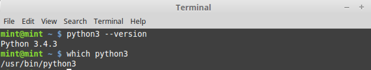 Output of 'python --version' and 'which python3' commands.