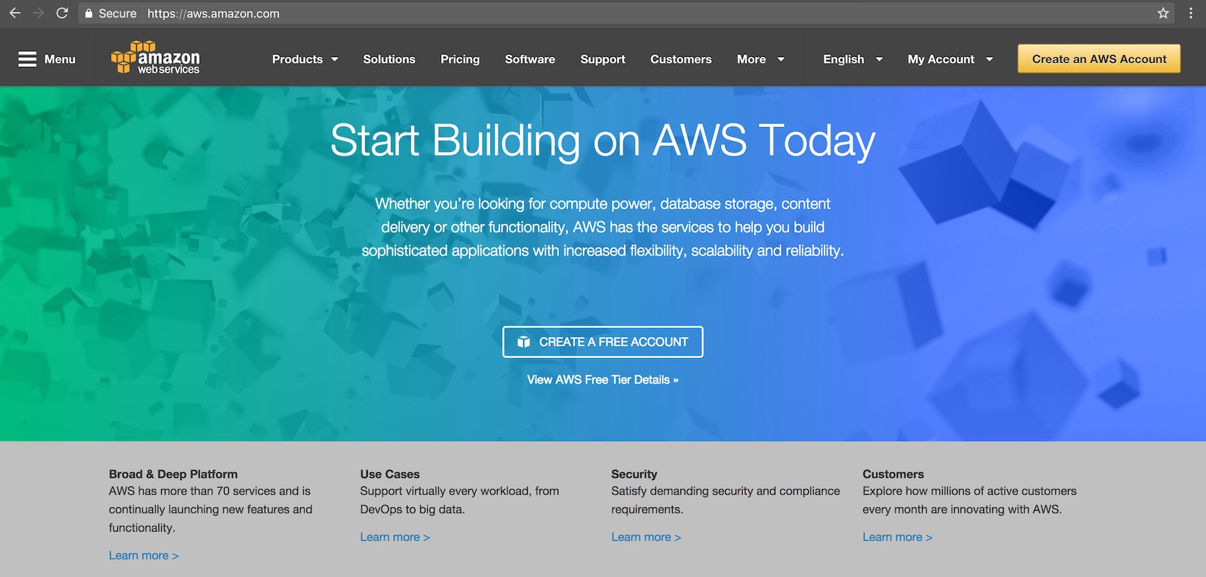 AWS Lambda landing and sign in screen.