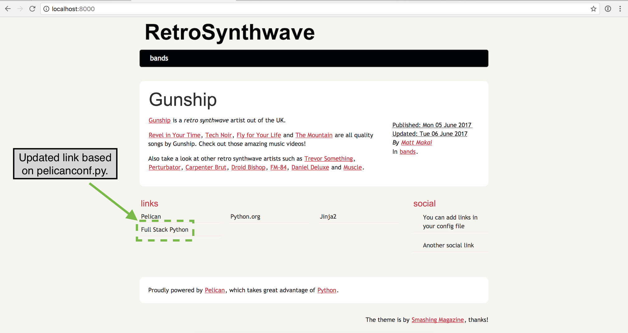 New links created by the pelicanconf.py configuration settings file.