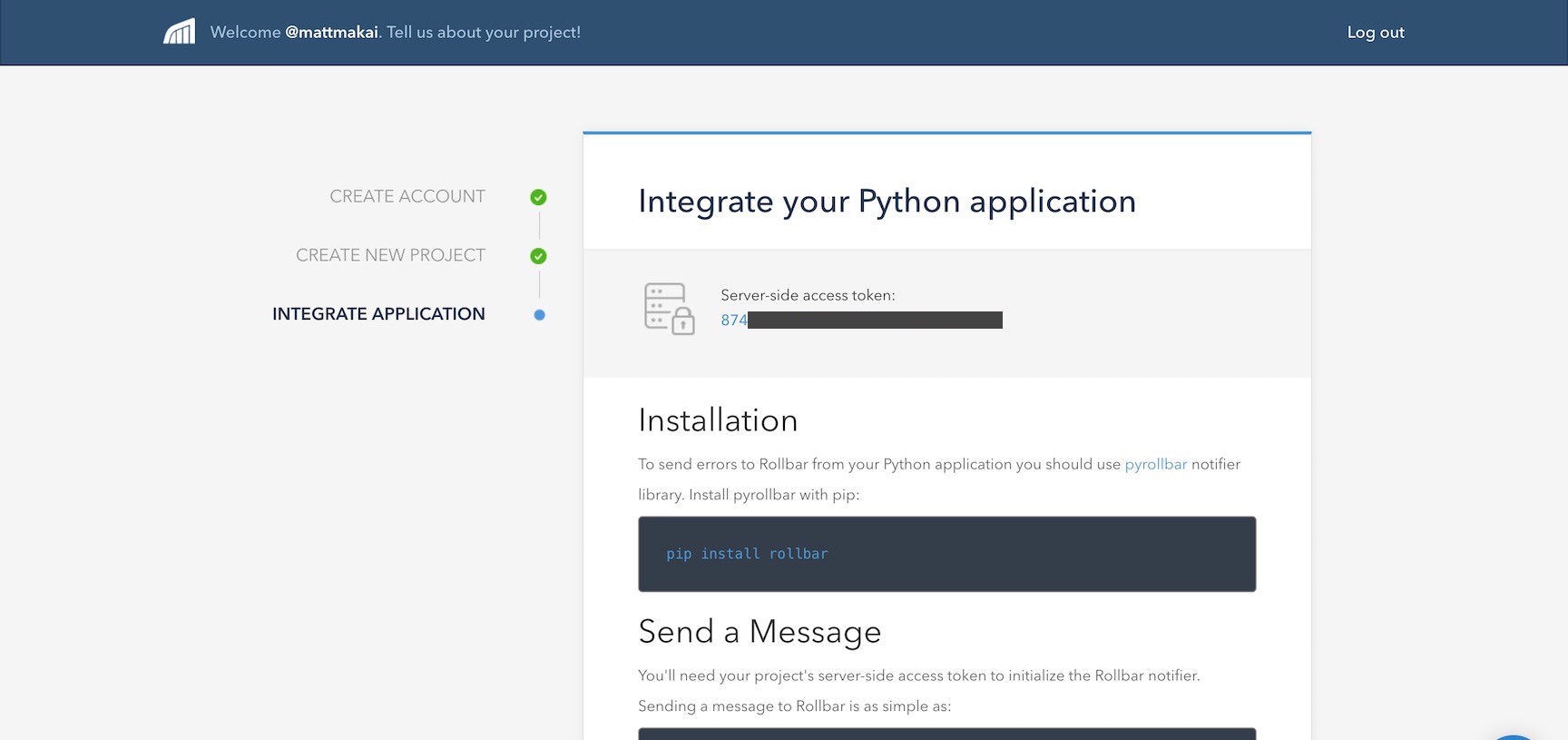 Set up your project using your server-side access token.