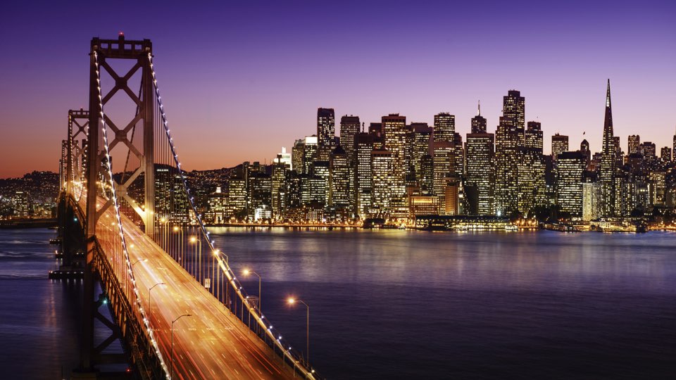 San Francisco skyline at night.