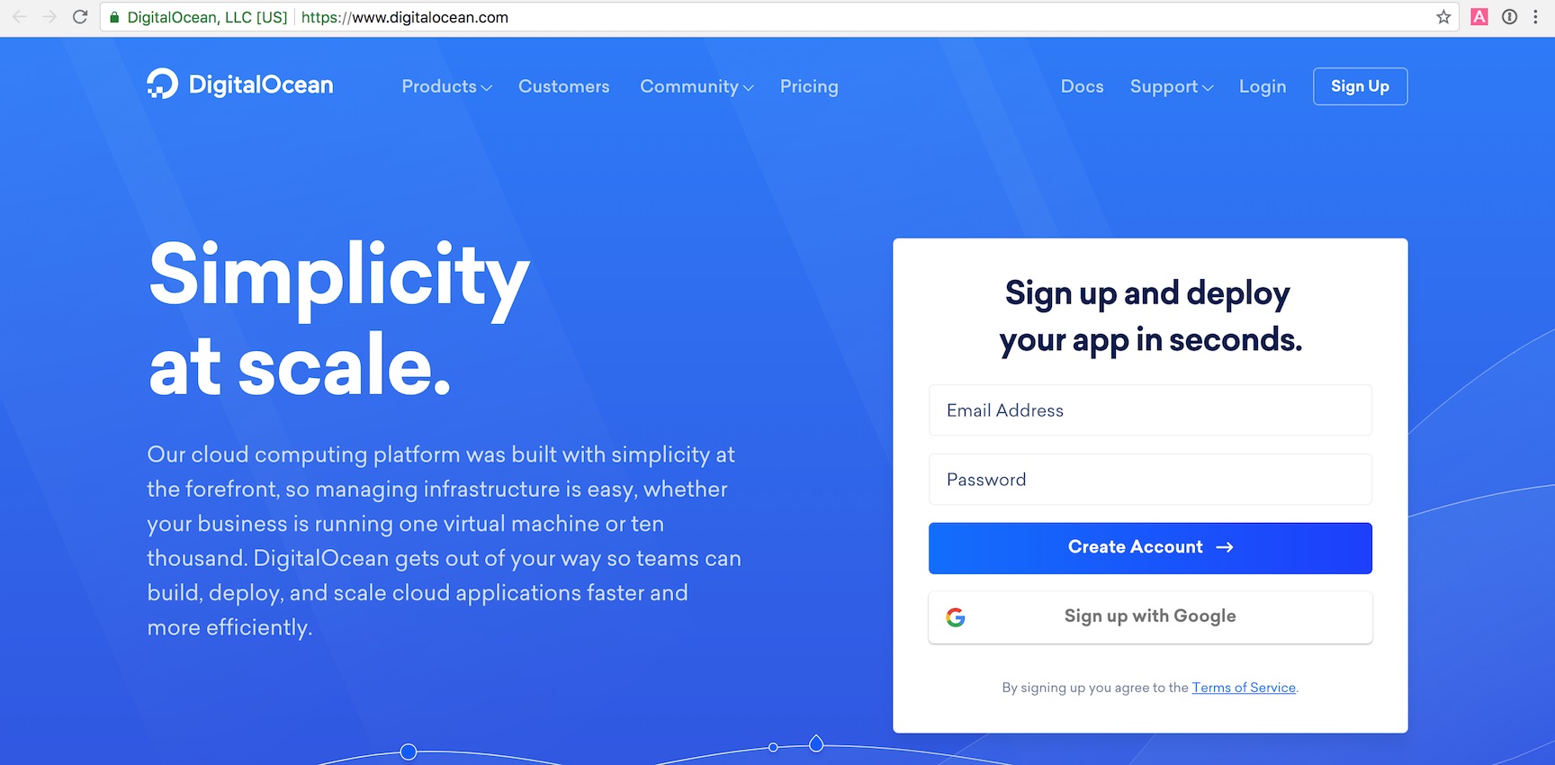 DigitalOcean landing page.