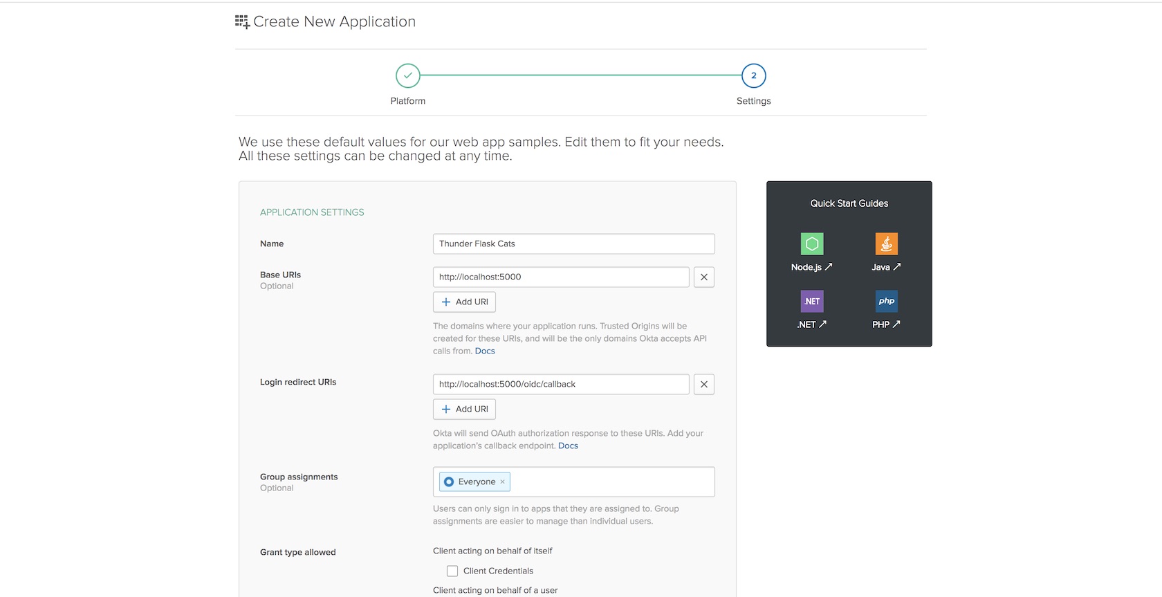 Set application configuration values.